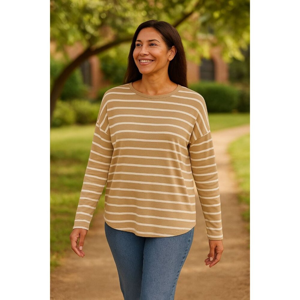 New Gap Lg Womens Soft Scoop Neck Top Long Sleeve Shirt Casual Stripe Pullover